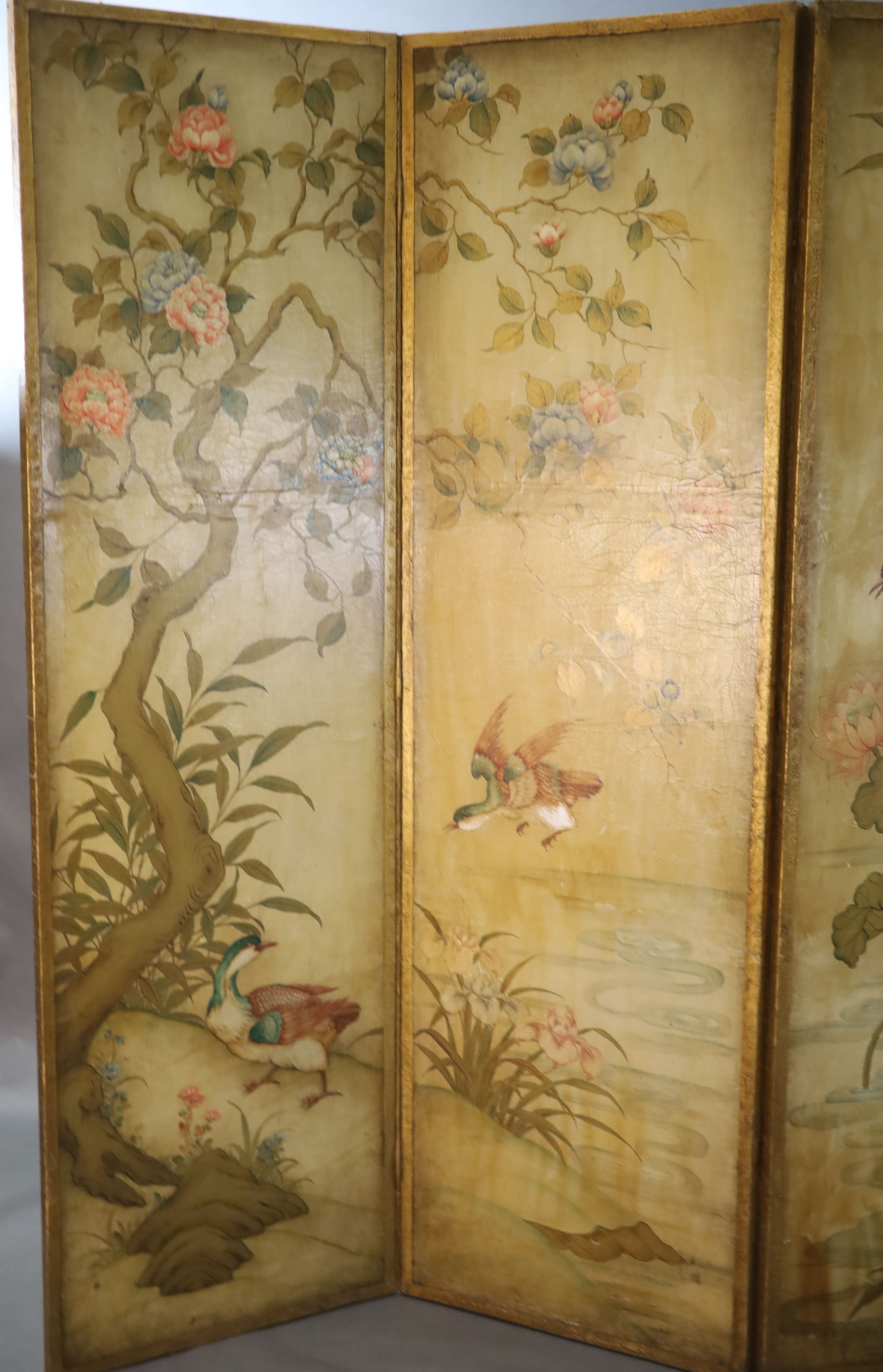 A late 19th century four leaf draught screen, each panel W.2ft H.6ft 8in.